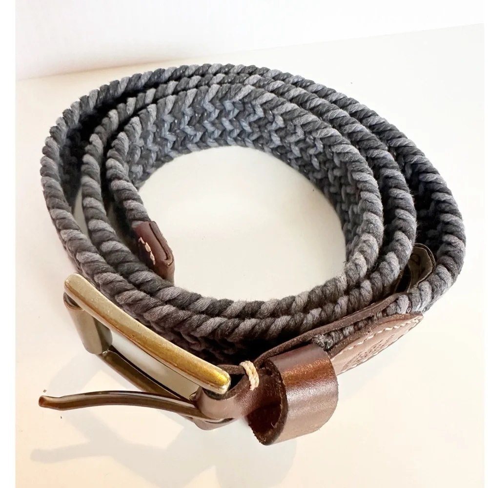 Fossil Mens Braided Belt Blue With Brown Leather Accents Size 85/34 Preppy